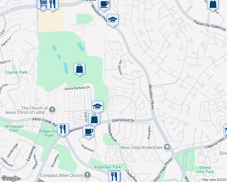 map of restaurants, bars, coffee shops, grocery stores, and more near 127 Via Athena in Aliso Viejo