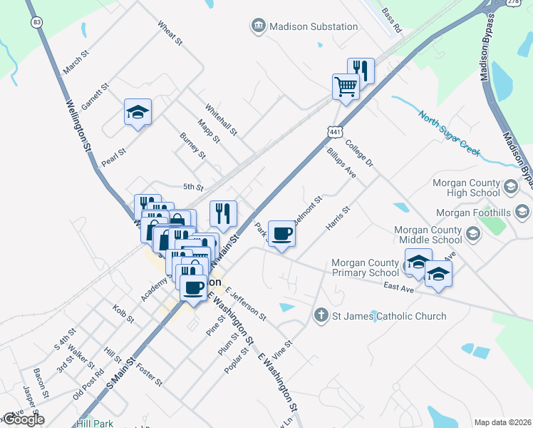 map of restaurants, bars, coffee shops, grocery stores, and more near 330 Park Street in Madison
