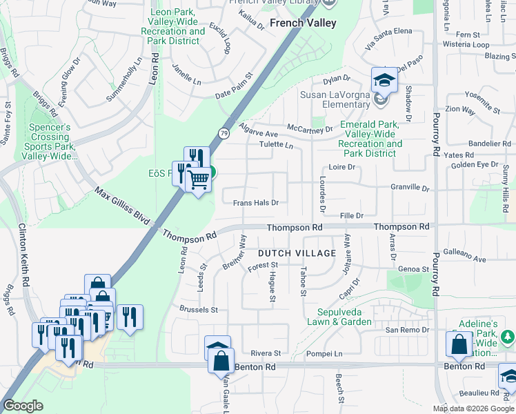 map of restaurants, bars, coffee shops, grocery stores, and more near 31369 Frans Hals Drive in Winchester