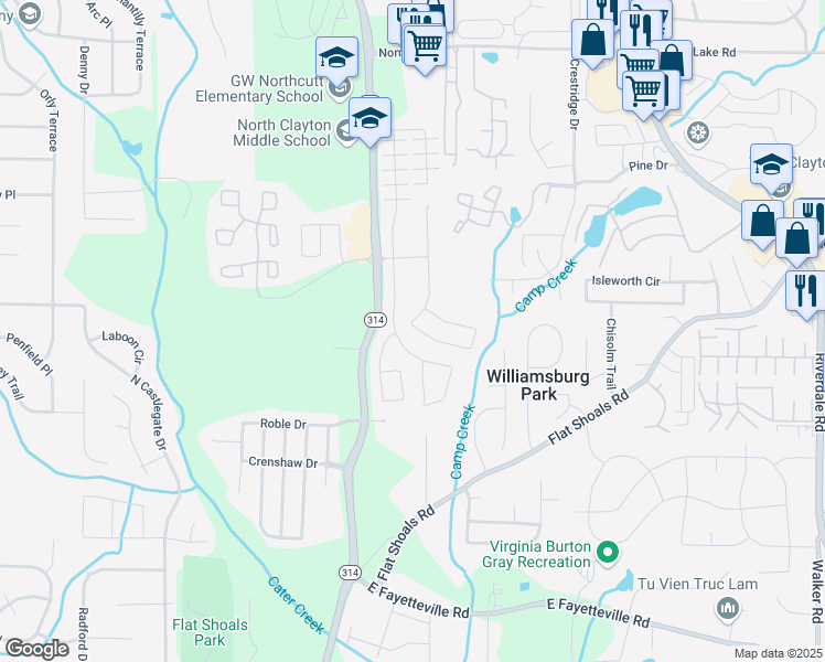 map of restaurants, bars, coffee shops, grocery stores, and more near 5731 Savannah River Road in Atlanta