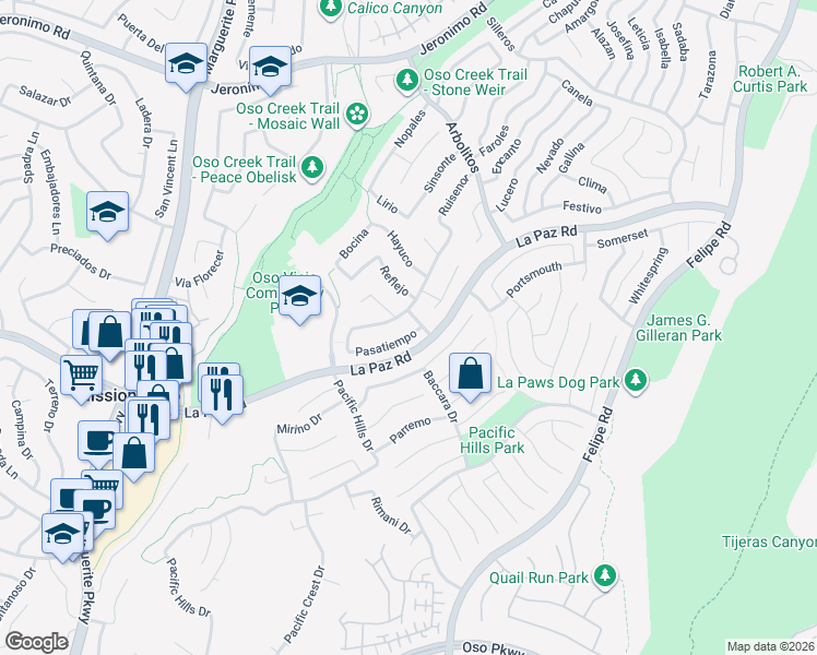 map of restaurants, bars, coffee shops, grocery stores, and more near 27701 Pasatiempo in Mission Viejo