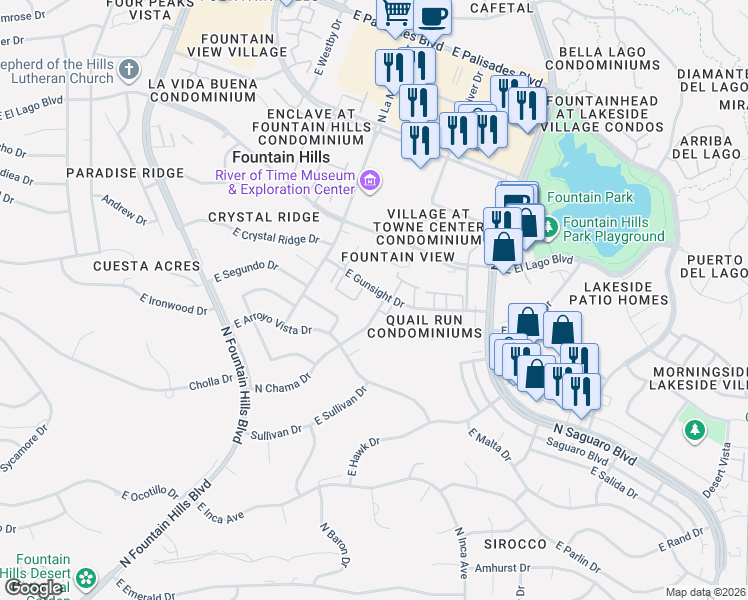 map of restaurants, bars, coffee shops, grocery stores, and more near 12315 North Chama Drive in Fountain Hills