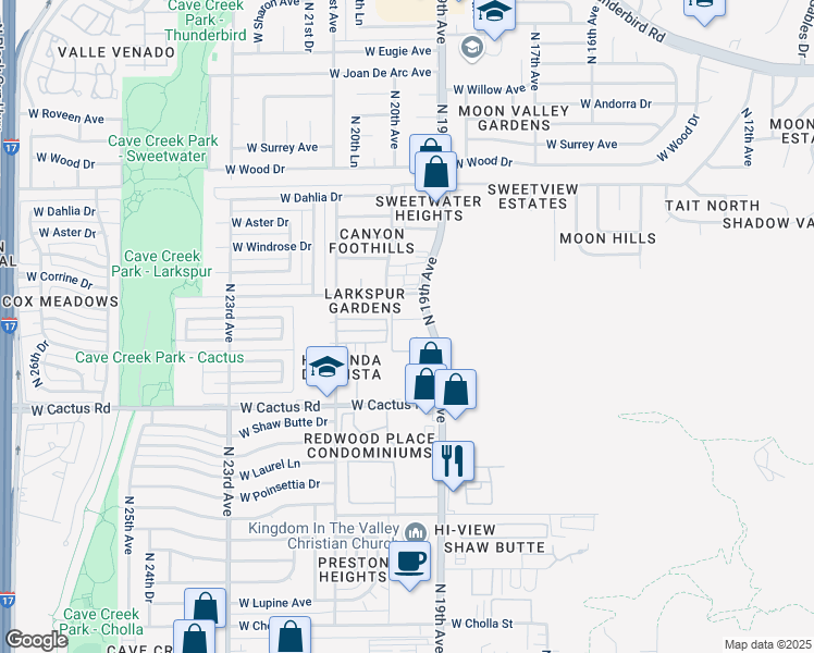 map of restaurants, bars, coffee shops, grocery stores, and more near 12430 North 19th Avenue in Phoenix