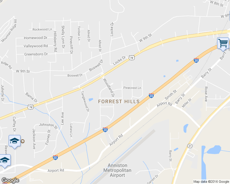 map of restaurants, bars, coffee shops, grocery stores, and more near 1401 Woodland Drive in Oxford