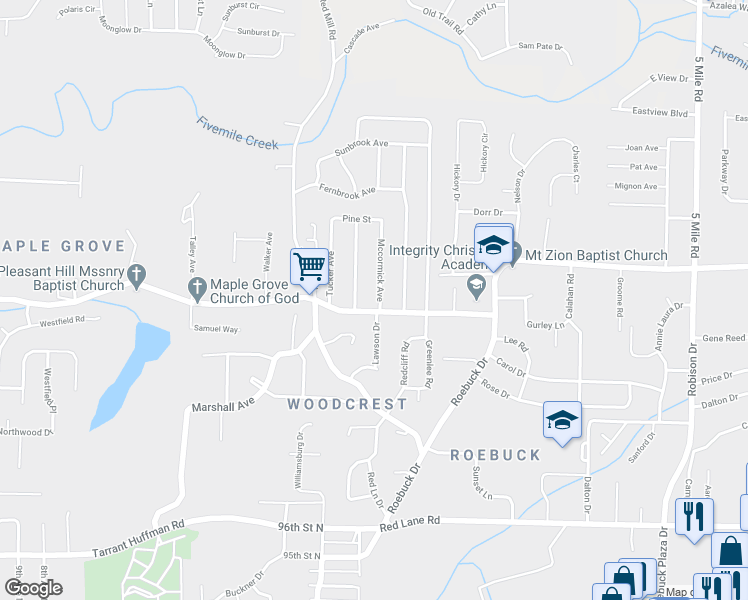 map of restaurants, bars, coffee shops, grocery stores, and more near 221 Lawson Road in Birmingham