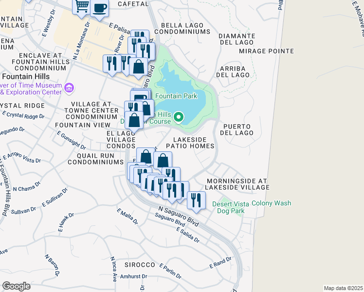 map of restaurants, bars, coffee shops, grocery stores, and more near 15559 East Golden Eagle Boulevard in Fountain Hills