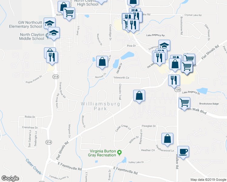 map of restaurants, bars, coffee shops, grocery stores, and more near 5723 Antelope Trail in Atlanta