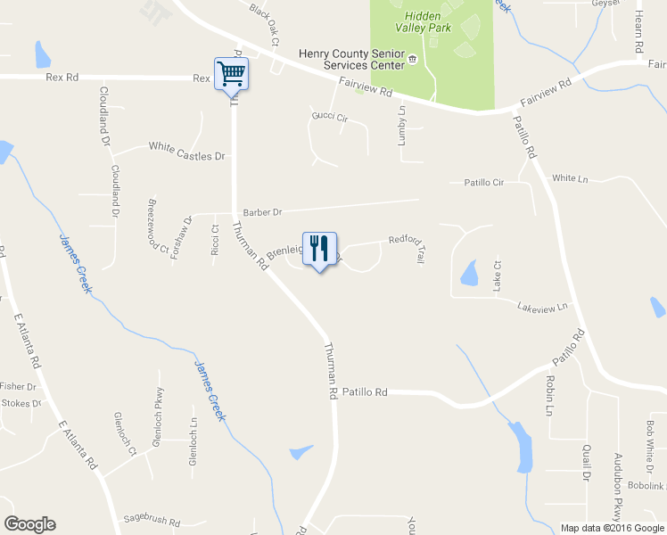map of restaurants, bars, coffee shops, grocery stores, and more near 126 Brenleigh Park Drive in Stockbridge