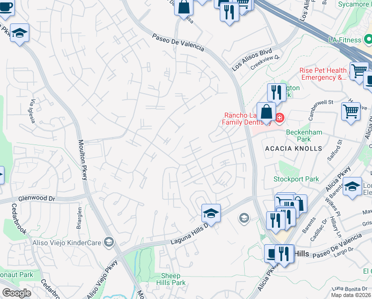 map of restaurants, bars, coffee shops, grocery stores, and more near 606 Avenida Sevilla in Laguna Woods