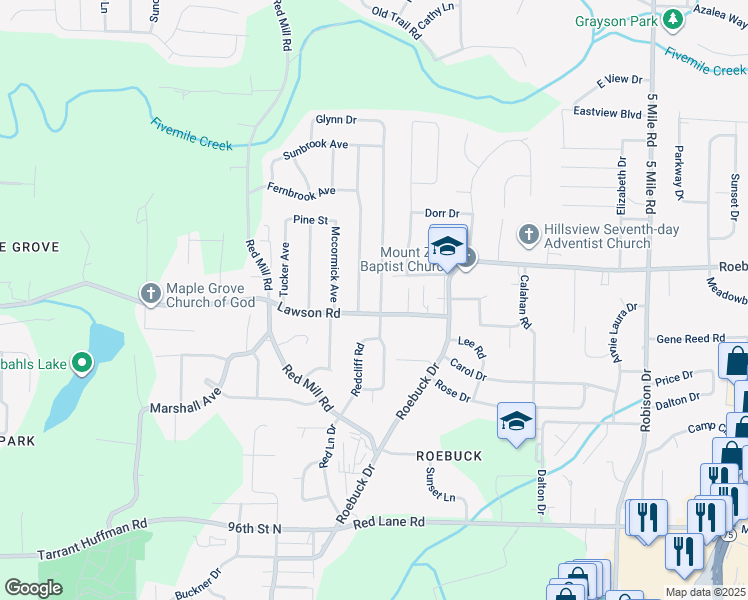 map of restaurants, bars, coffee shops, grocery stores, and more near 9880 Redcliff Road in Birmingham