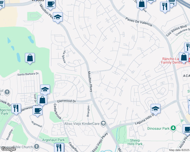map of restaurants, bars, coffee shops, grocery stores, and more near 24962 Calle Aragon in Laguna Woods