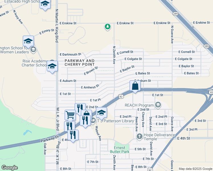 map of restaurants, bars, coffee shops, grocery stores, and more near 1914 East 1st Street in Lubbock