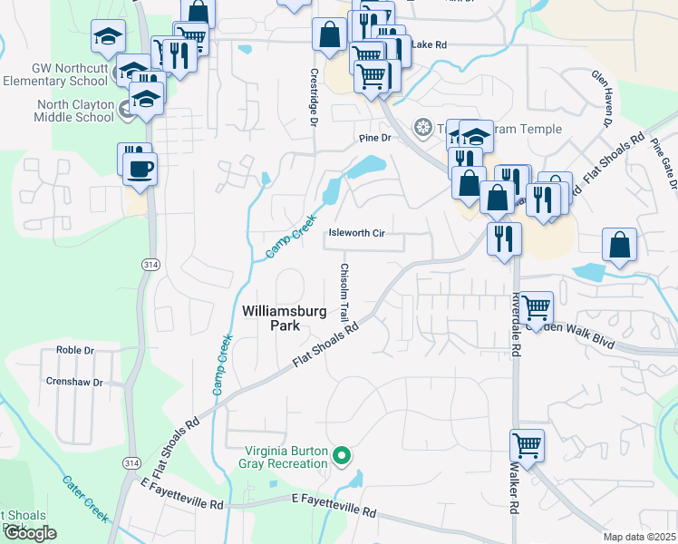 map of restaurants, bars, coffee shops, grocery stores, and more near 5745 Antelope Trail in Atlanta