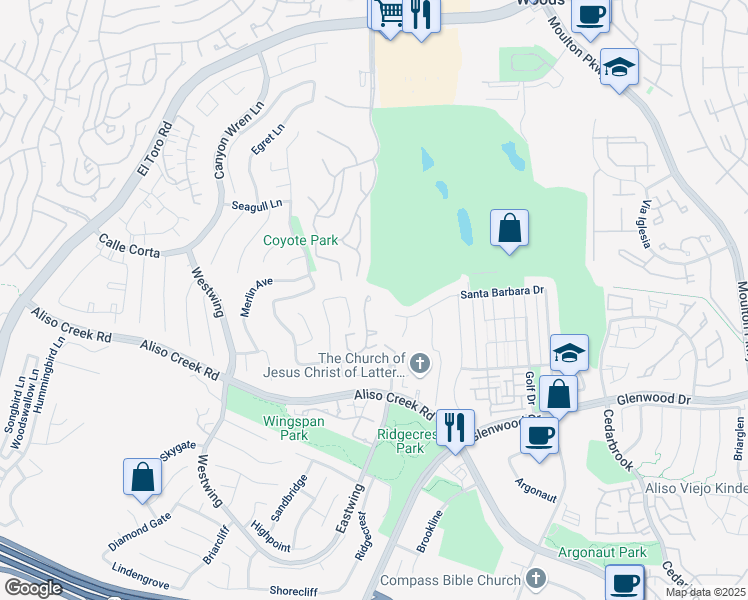map of restaurants, bars, coffee shops, grocery stores, and more near 12 Verdin Lane in Aliso Viejo