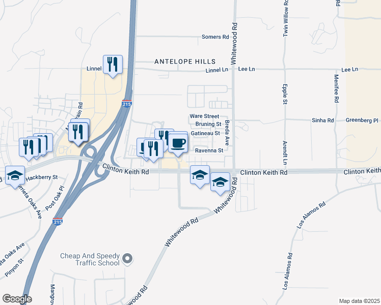 map of restaurants, bars, coffee shops, grocery stores, and more near 28283 Ravenna Street in Murrieta