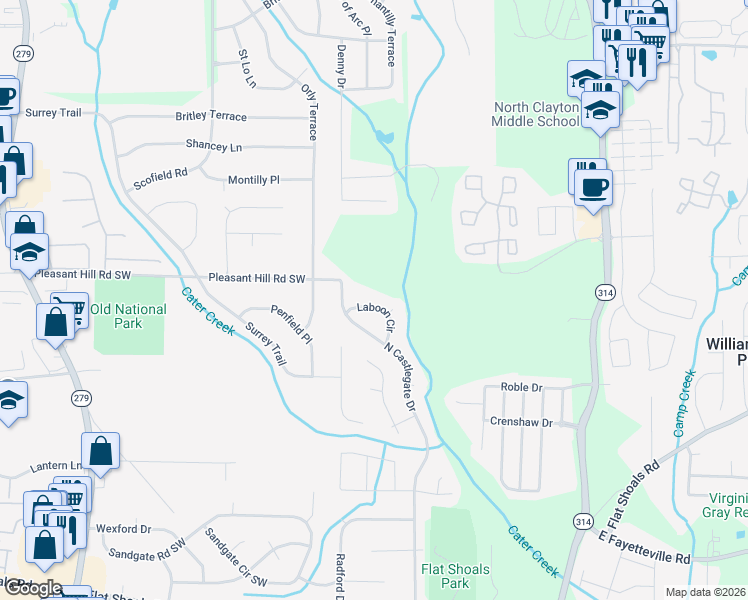 map of restaurants, bars, coffee shops, grocery stores, and more near 2024 Laboon Circle in Atlanta