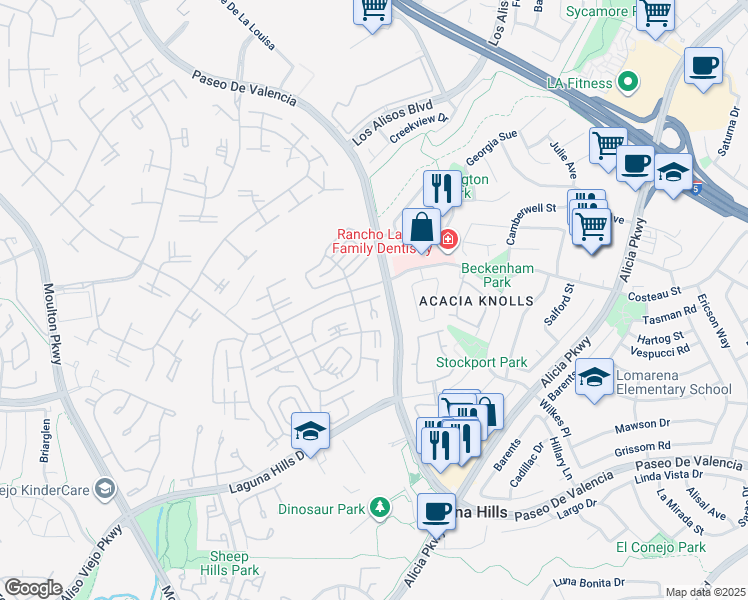 map of restaurants, bars, coffee shops, grocery stores, and more near 783 Via Los Altos in Laguna Woods