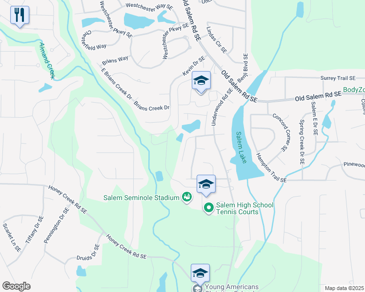 map of restaurants, bars, coffee shops, grocery stores, and more near 1766 Salem Woods Drive Southeast in Conyers