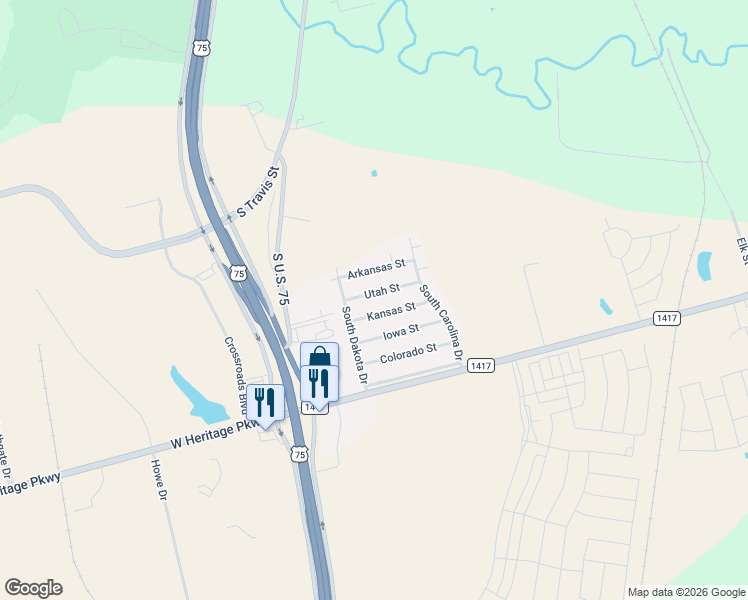 map of restaurants, bars, coffee shops, grocery stores, and more near 222 Utah Street in Sherman