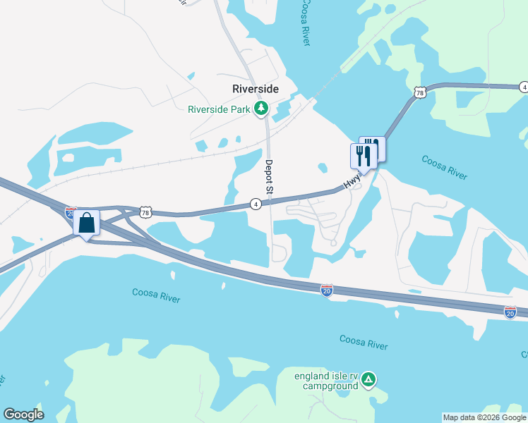 map of restaurants, bars, coffee shops, grocery stores, and more near Depot Street in Riverside