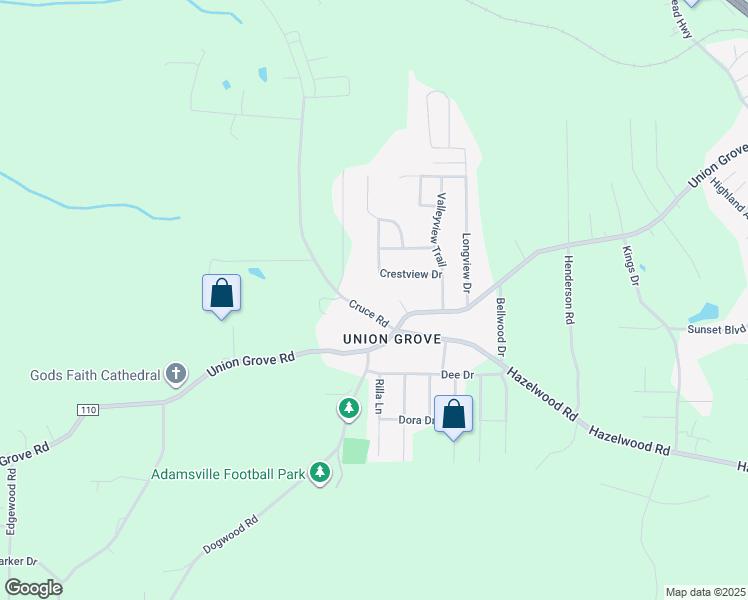 map of restaurants, bars, coffee shops, grocery stores, and more near 5412 Cruce Road in Adamsville
