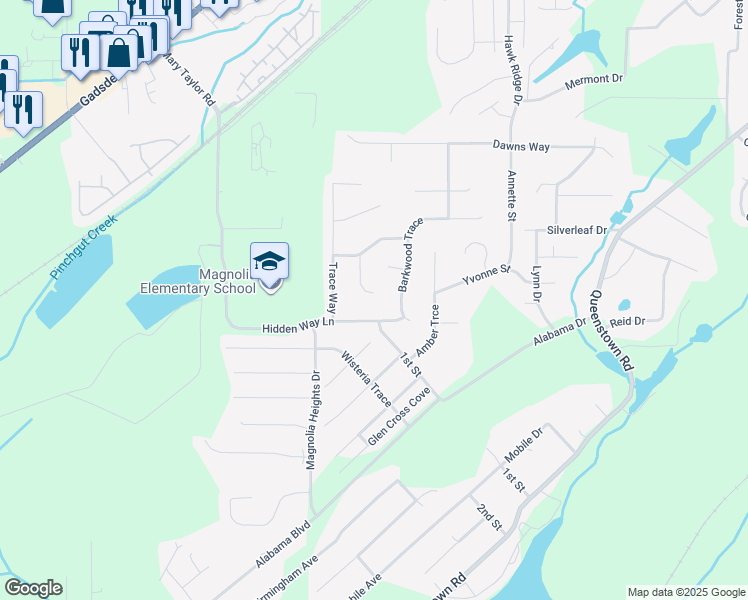 map of restaurants, bars, coffee shops, grocery stores, and more near 3306 Hidden Brook Circle in Trussville