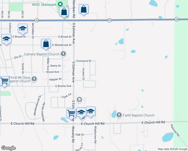 map of restaurants, bars, coffee shops, grocery stores, and more near 557 Converse Drive in West Point