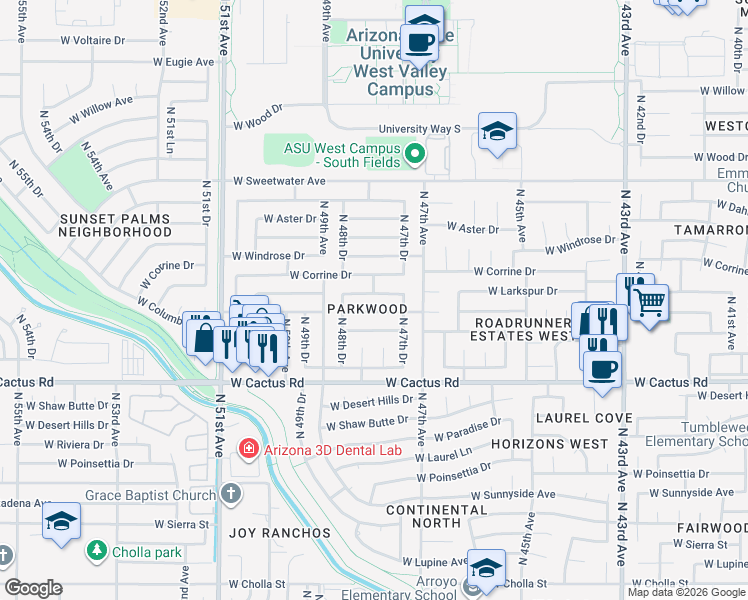 map of restaurants, bars, coffee shops, grocery stores, and more near 4809 West Corrine Drive in Glendale