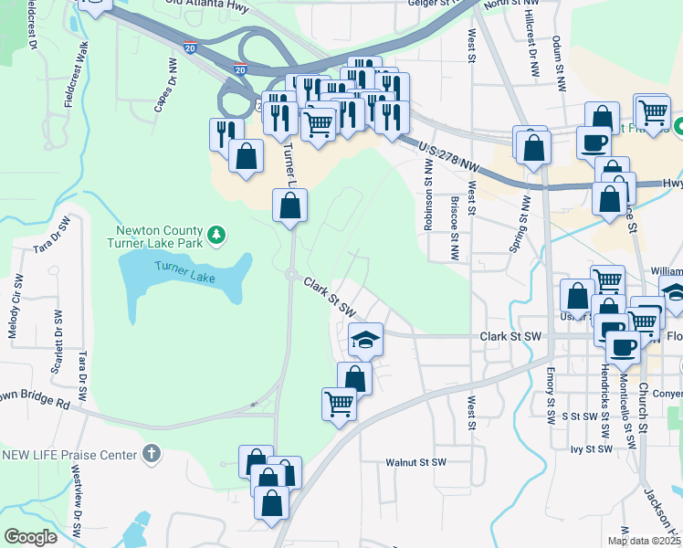 map of restaurants, bars, coffee shops, grocery stores, and more near 5135 Arnold Street in Covington