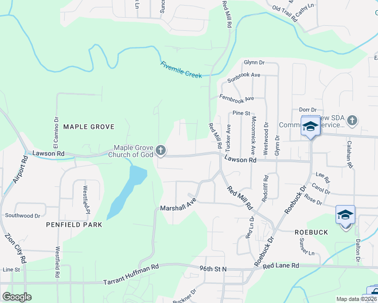 map of restaurants, bars, coffee shops, grocery stores, and more near 1050 Lawson Road in Birmingham