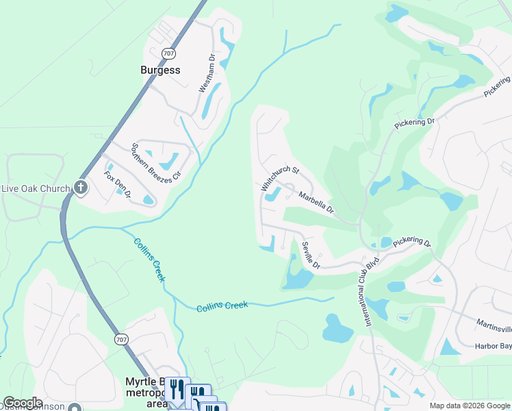 map of restaurants, bars, coffee shops, grocery stores, and more near 330 Whitchurch Street in Murrells Inlet