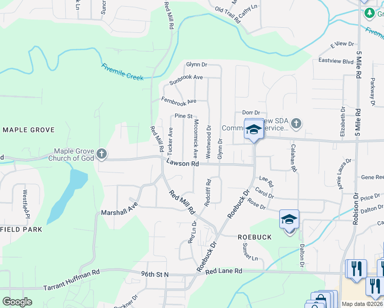 map of restaurants, bars, coffee shops, grocery stores, and more near 225 Mccormick Avenue in Birmingham