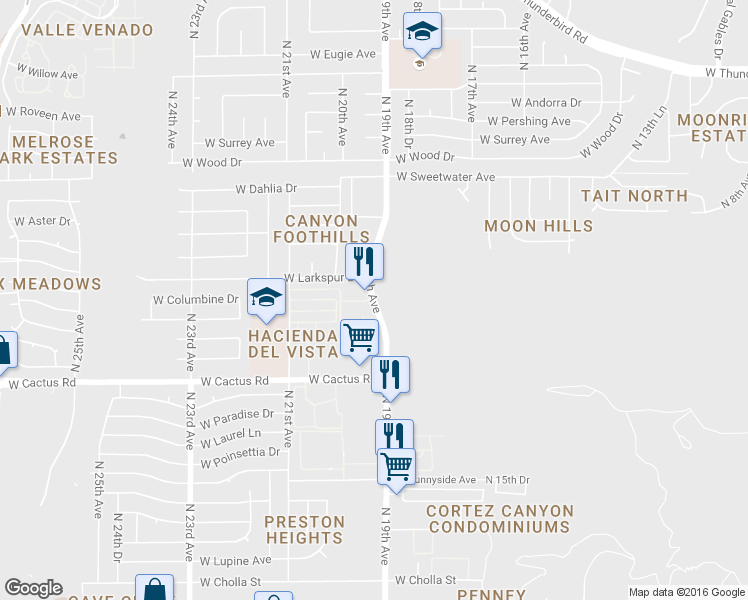 map of restaurants, bars, coffee shops, grocery stores, and more near in Phoenix
