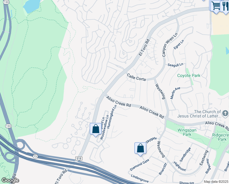 map of restaurants, bars, coffee shops, grocery stores, and more near 225 Cinnamon Teal in Aliso Viejo