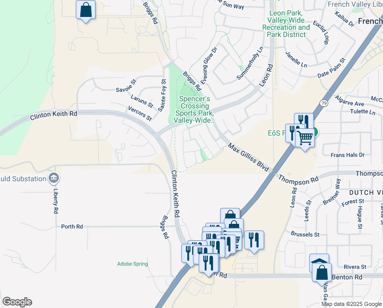 map of restaurants, bars, coffee shops, grocery stores, and more near 35917 Coyote Hill Court in Murrieta