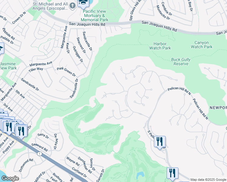 map of restaurants, bars, coffee shops, grocery stores, and more near 11 Premiere Point in Newport Beach