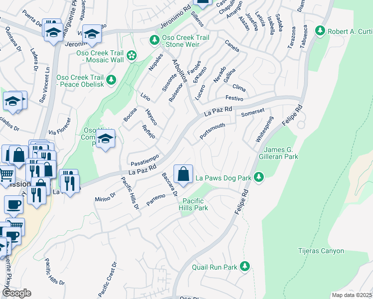 map of restaurants, bars, coffee shops, grocery stores, and more near 5 Cantata Drive in Mission Viejo