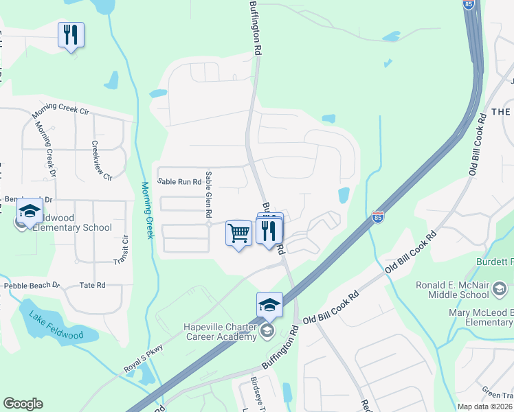 map of restaurants, bars, coffee shops, grocery stores, and more near 5725 Buffington Road in College Park