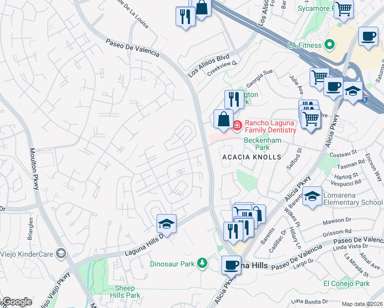 map of restaurants, bars, coffee shops, grocery stores, and more near 774 Via Los Altos in Laguna Woods