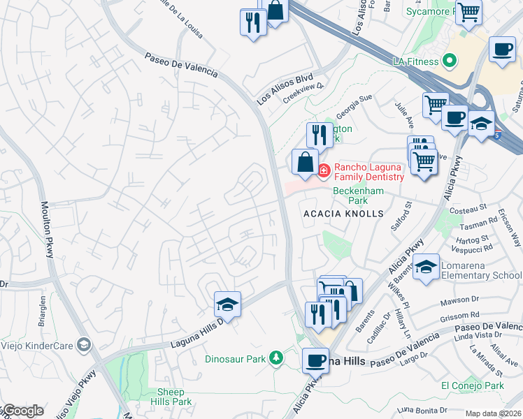 map of restaurants, bars, coffee shops, grocery stores, and more near 774 Via Los Altos in Laguna Woods