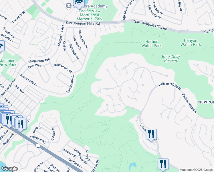 map of restaurants, bars, coffee shops, grocery stores, and more near 11 Premiere Point in Newport Beach