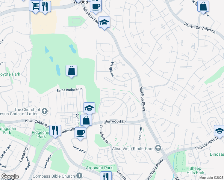 map of restaurants, bars, coffee shops, grocery stores, and more near 23485 El Reposa in Laguna Hills