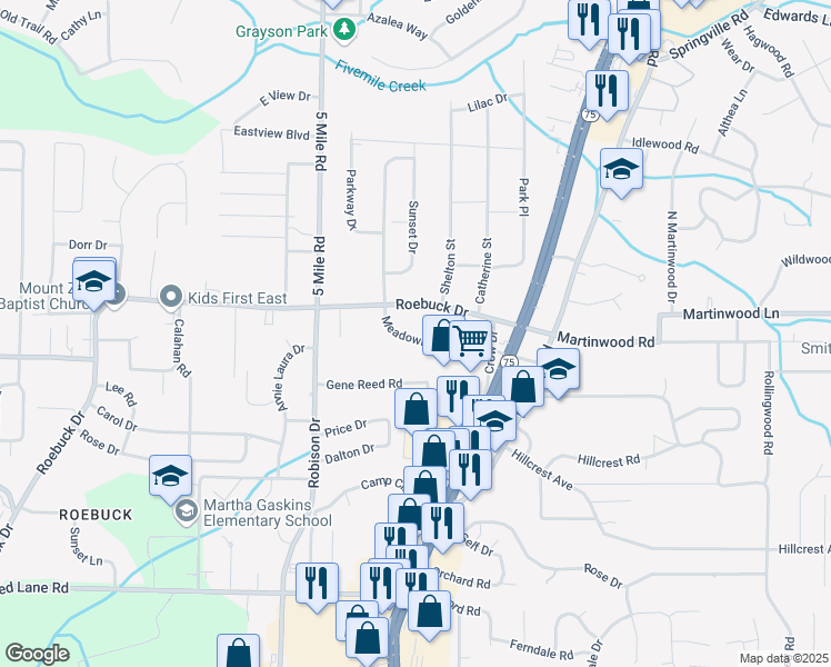 map of restaurants, bars, coffee shops, grocery stores, and more near 745 Meadowbrook Drive in Birmingham