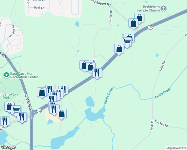 map of restaurants, bars, coffee shops, grocery stores, and more near 1372 Bankhead Highway in Carrollton