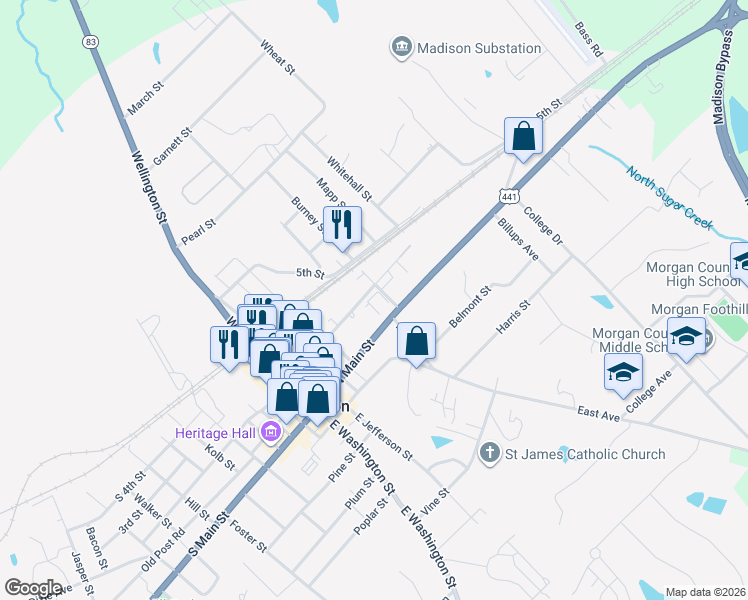 map of restaurants, bars, coffee shops, grocery stores, and more near 321 North 2nd Street in Madison