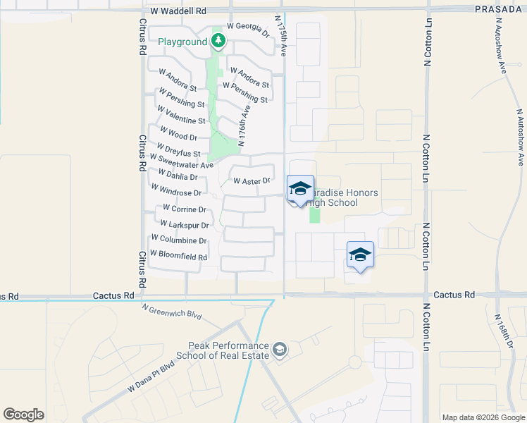 map of restaurants, bars, coffee shops, grocery stores, and more near 17301 West Corrine Drive in Surprise