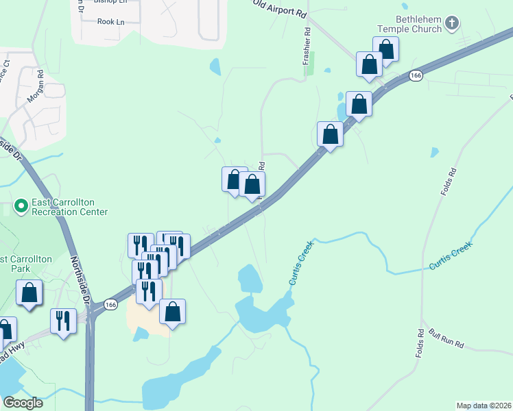 map of restaurants, bars, coffee shops, grocery stores, and more near 1372 Bankhead Highway in Carrollton