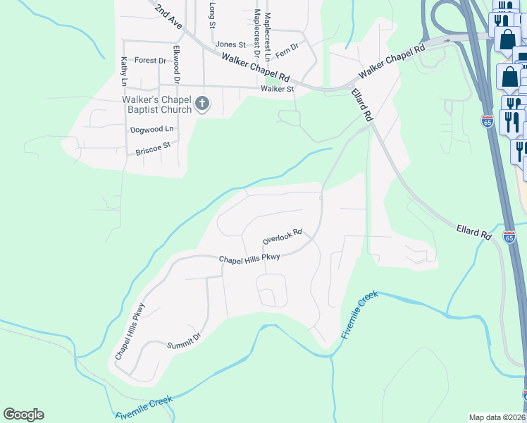 map of restaurants, bars, coffee shops, grocery stores, and more near 270 Chapel Hill Trail in Fultondale