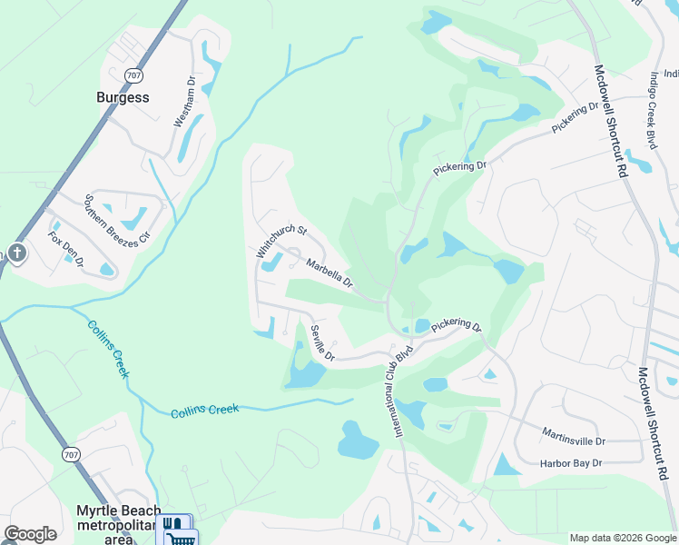 map of restaurants, bars, coffee shops, grocery stores, and more near 204 Whitchurch Street in Murrells Inlet