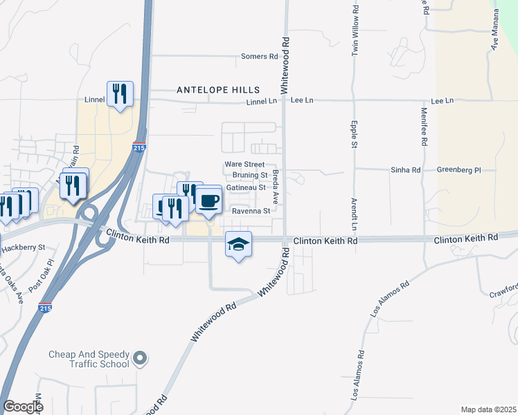 map of restaurants, bars, coffee shops, grocery stores, and more near 35870 Crickhowell Avenue in Murrieta